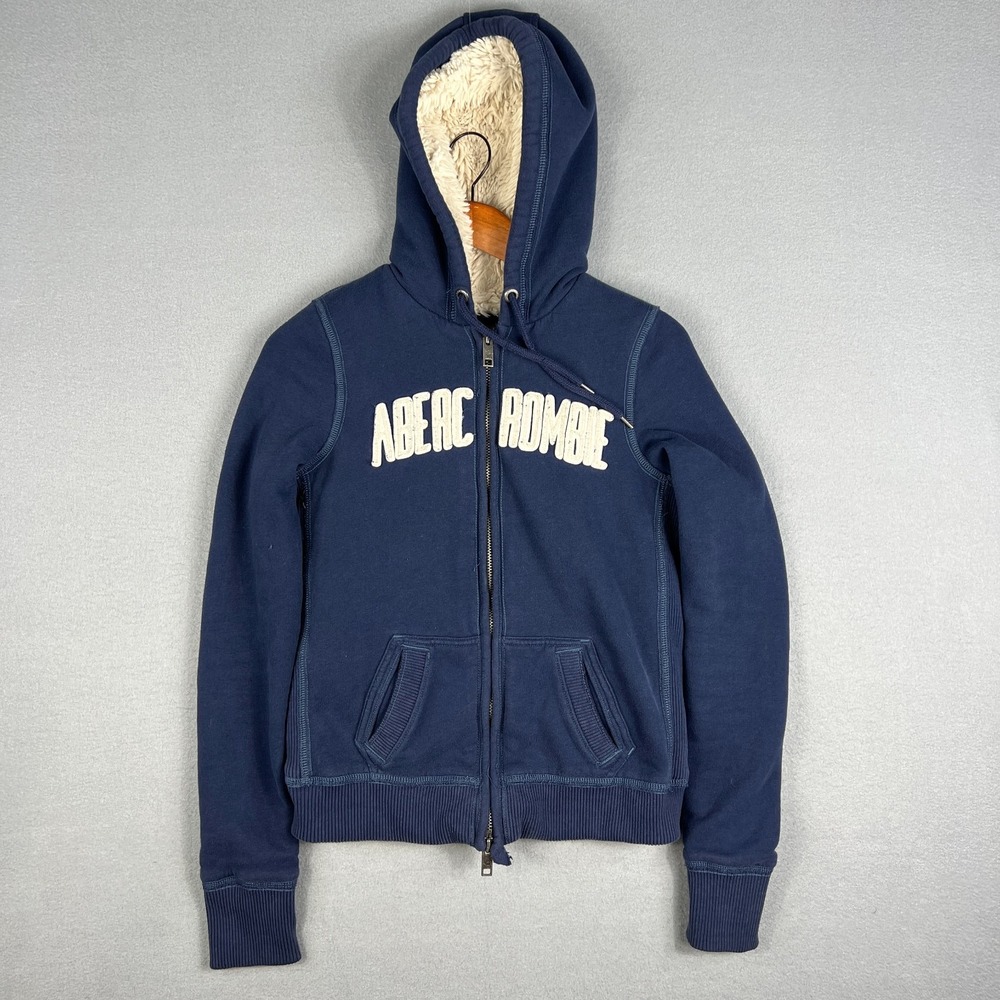 Abercrombie & Fitch Navy Blue Sherpa-Lined Zip Hoodie